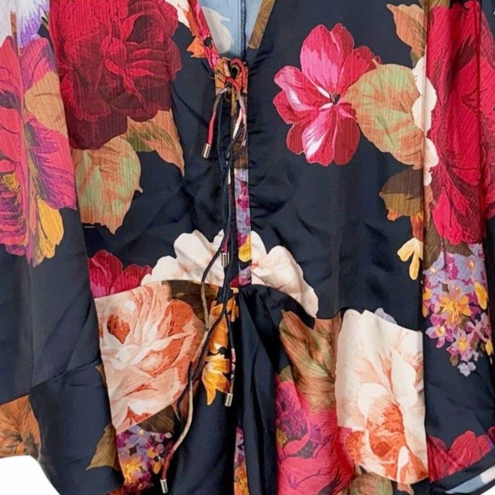 Wayward Fancies Custom Plus Size 3X-4X Floral Dress Kaftan Navy Multicolor Roses - Picture 3 of 11